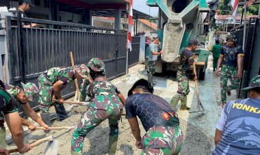 TMMD Kota Depok Laksanakan Pekerjaan Fisik Pengecoran Jalan Sepanjang 30 Meter